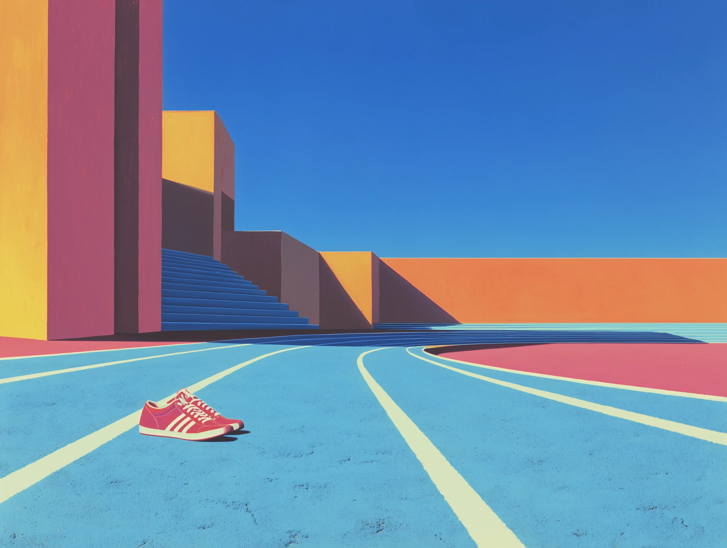 Painterly desert running track at golden hour