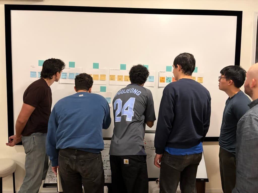 Team working together at the whiteboard