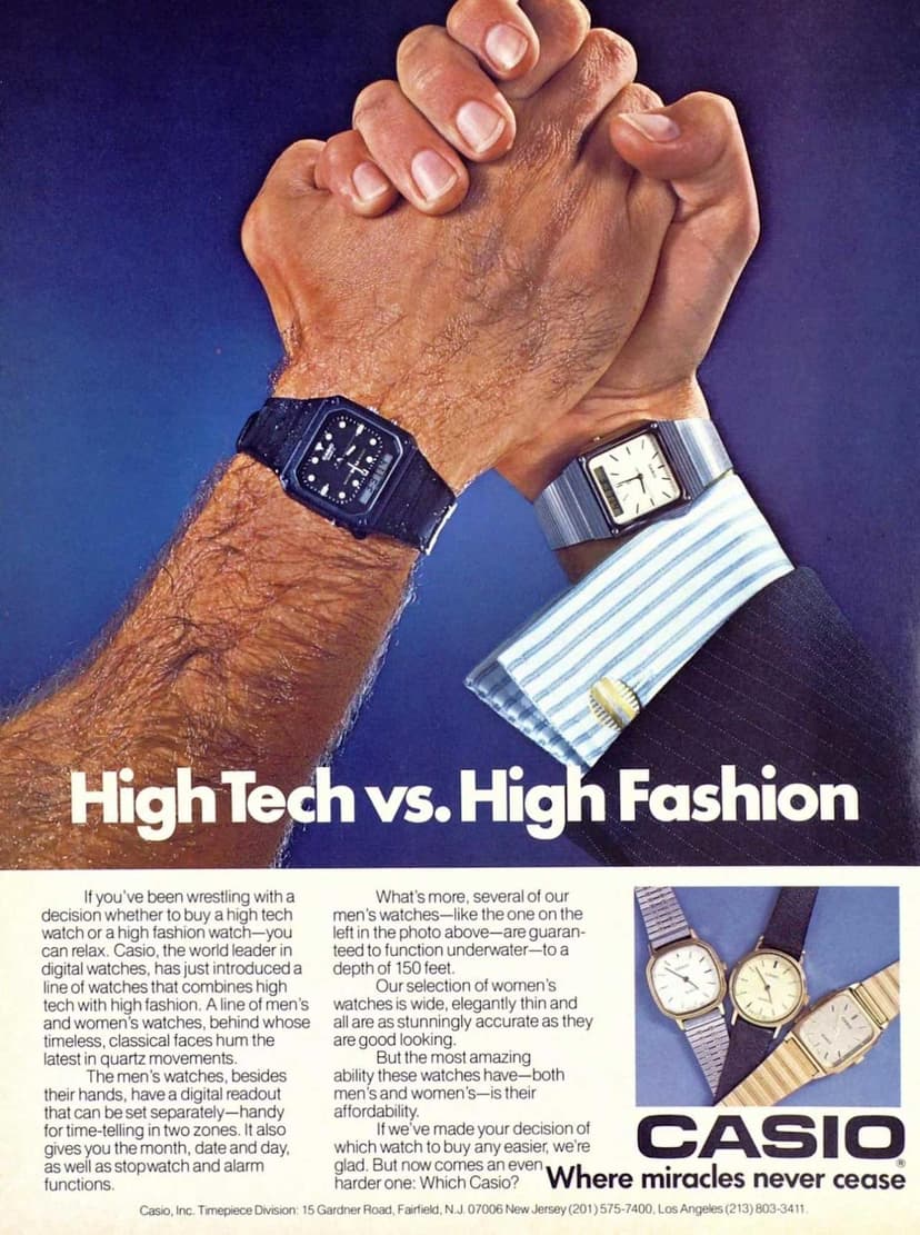 Casio High Tech vs High Fashion watch advertisement, 1984
