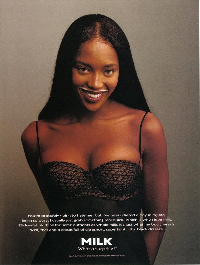 Got Milk? advertisement featuring Naomi Campbell