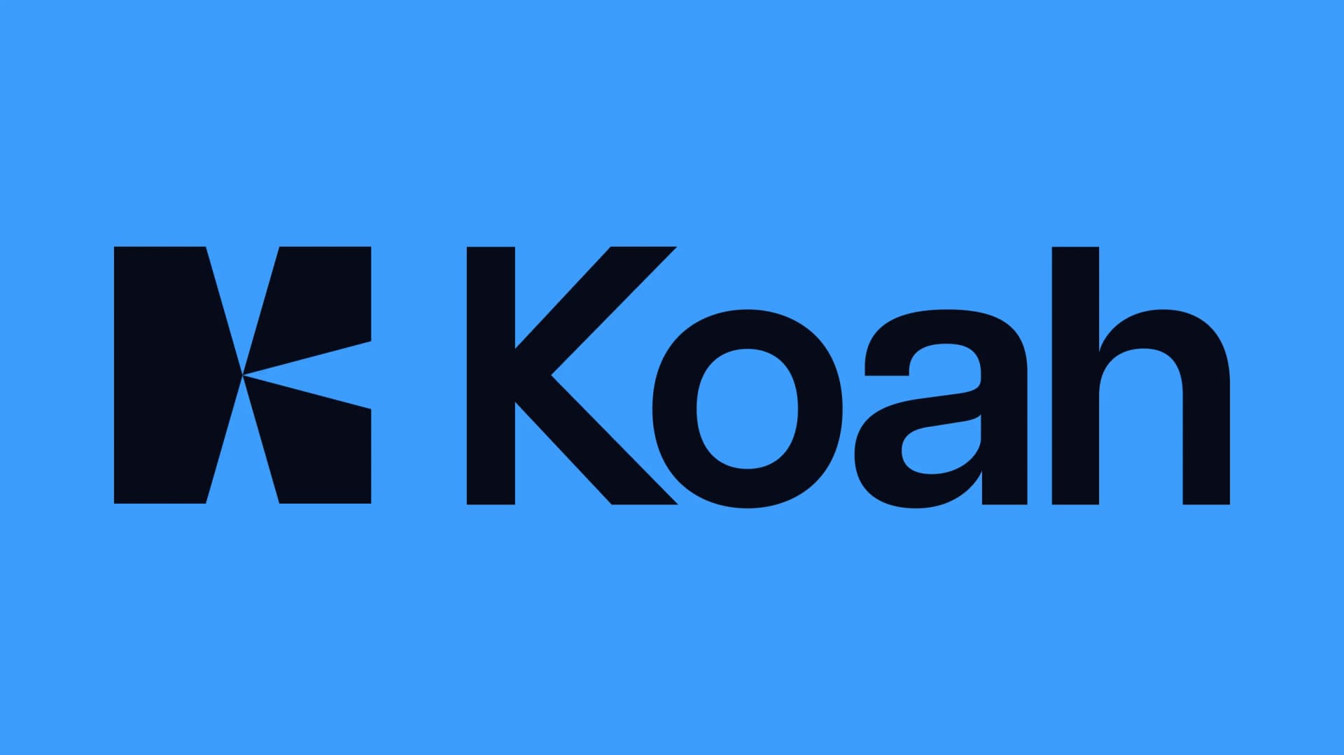 The Koah logotype, the faceted K isotype beside the wordmark, in deep void on a field of zenith blue